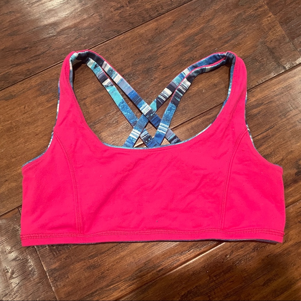 Reversible Pink + Blue and White Sports Bra
